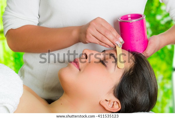 Closeup Womans Face Receiving Facial Hair Stock Photo Edit Now