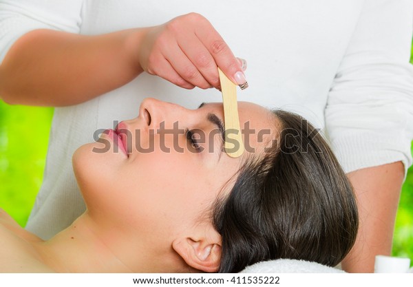 Closeup Womans Face Receiving Facial Hair Royalty Free Stock Image