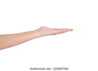 Close-up of woman's hand, palm up, isolated on white background