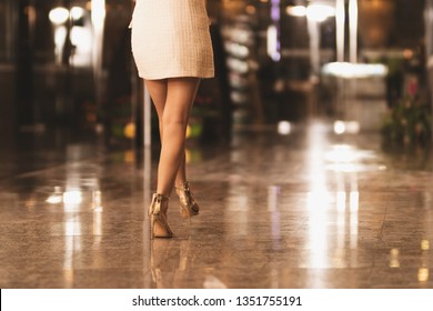 Closeup Of Woman's Legs Walking In The Hotel,restaurant For Background.