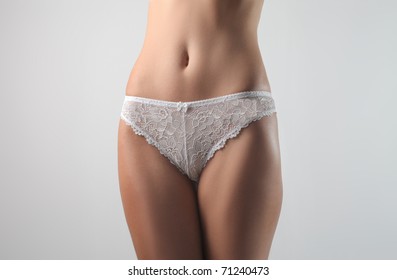 Closeup of a woman's waist wearing panties
