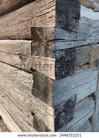 Closeup of a wooden cabin construction