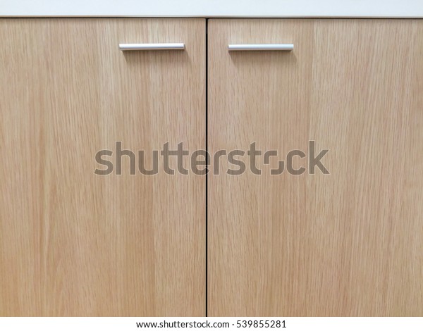 Closeup Wooden Cabinet Cupboard Doors Handles Stock Photo Edit