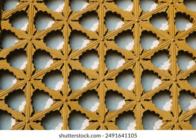 Closeup wooden Korean Traditional Architecture. Detail of Korean Palace window. Beautiful korean style background with copy space. Yellow vintage color. - Powered by Shutterstock