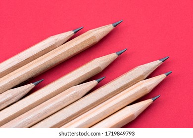 Close-up Wooden Pencils On The Redbackground.