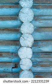 Close-up Of Wooden Wall, Cross Section Of Old House From Wooden Logs With Cracks