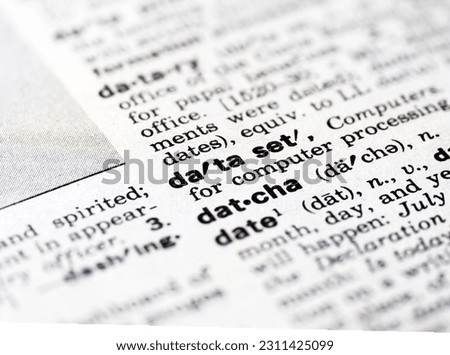 Closeup of the word dataset in the dictionary