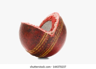 Close-up Of A Worn Out Cricket Ball