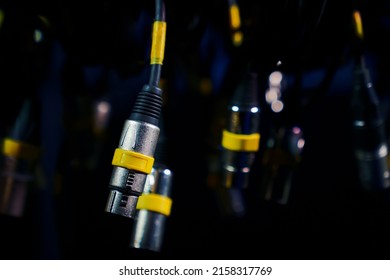 Close-up XLR cables for connecting concert equipment
