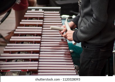 Closeup Of Xylophone Player In The Street