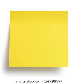 Close-up of a yellow blank sticker, isolated on white background