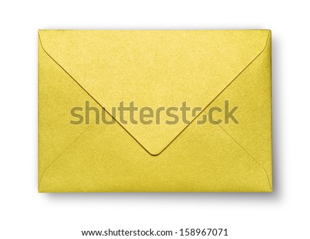 Close-up of yellow envelope on white with shadow