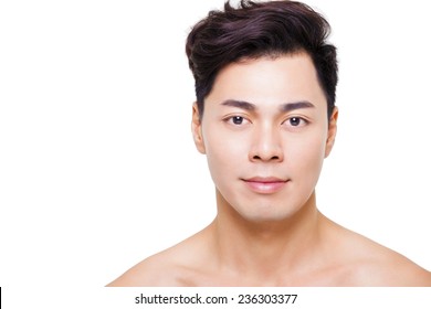 closeup young  man face isolated on white