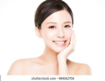 closeup   young  woman face with clean  skin