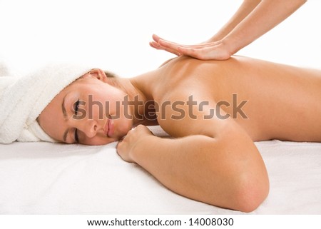 Similar – Young blond woman receiving a head massage