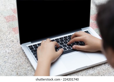 Close-up Of Young Woman Using Laptop On table marble - Shutterstock ID 224201740