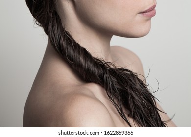 Closeup Of Young Woman Wet Twisted Hair  Natural Beauty Concept