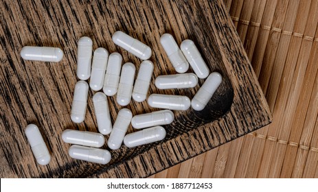 Close-up Of Zinc Capsules. Dietary Concept. Dietary Supplement Topview.