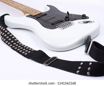 Closeup.electric Guitar With Metal Strap. Isolated On White.