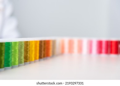 close-ups of colored threads. selective focus