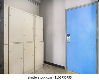 The Cloth Cabinets Inside The Dorm Room Near The Blue Door