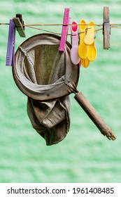 Cloth Coffee Strainer Drying On The Clothesline