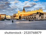 Cloth hall in Cracow, Poland market square, old town at sunrise.