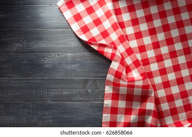 Cloth Napkin Checked On Wooden Background