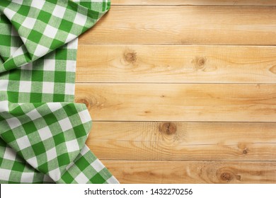 cloth napkin at rustic wooden plank board table background, top view - Shutterstock ID 1432270256