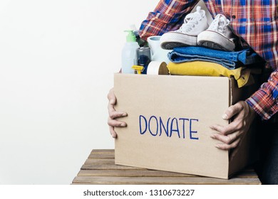 Clothes Donation Food Donation Concept Man Stock Photo 1310673227 ...