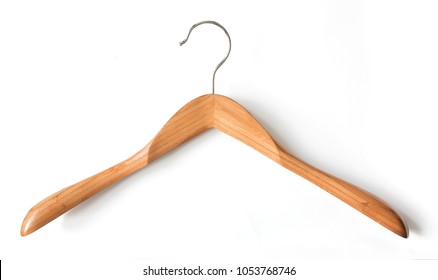 Clothes hanger isolated on white background. Wooden hanger