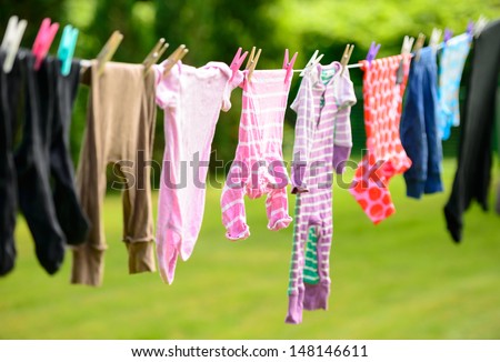 Clothes hanging on line in garden
