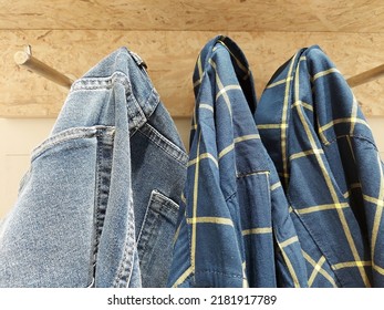 Clothes Hanging In A Trial Room In Retail Store.