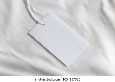 Clothes Label Tag On Cloth Background Blank White Branding Template Mockup