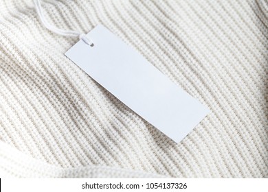 Clothes Label Tag On Cloth Background Blank White Branding Template Mockup