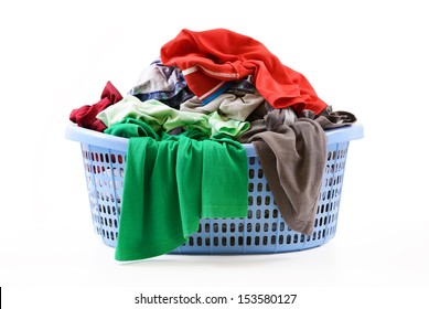 Clothes In A Laundry Basket Isolated On White Background