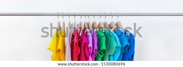 Clothes On Clothing Rack Panoramic Banner Stock Photo Edit Now