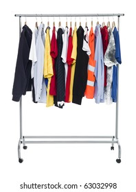 Clothes On A Rack Isolated On White Background