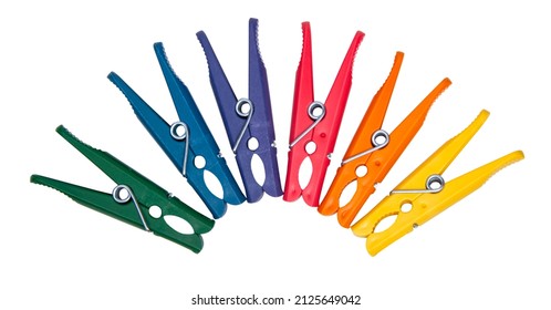 Clothes pegs or pin multicolor for house isolated on the white background