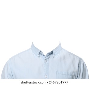 Clothes replacement template for passport photo or other documents. Light blue shirt isolated on white - Powered by Shutterstock