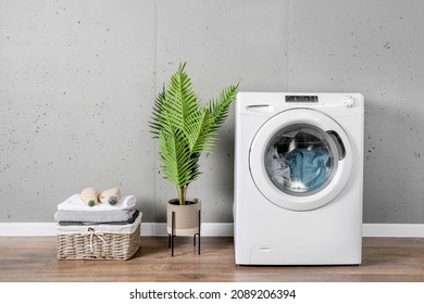 Clothes Washing Machine In Laundry Room Interior