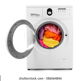 Clothes In Washing Machine On White Background