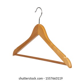 Clothes Wooden Hanger Isolated On White Background