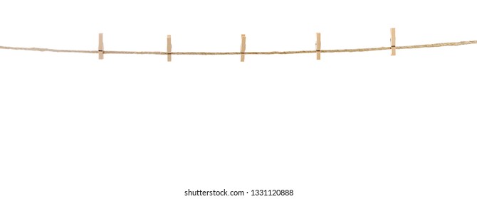 Clothespins on Clothesline Isolated