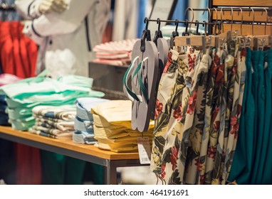 Clothing Store Interior With Summer Clothes On Foreground - Shutterstock ID 464191691