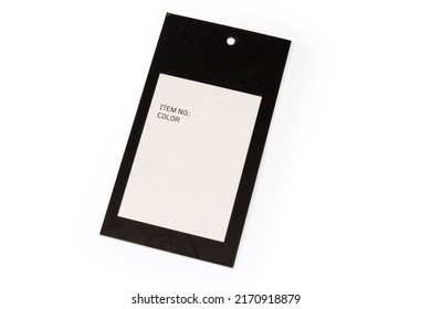 Clothing Swing Tag In The Form Of White And Black Carton Sheet With Hole On A White Background
