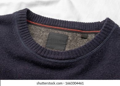 Clothing Tag, Label Blank Mockup Template, To Place Your Design. On Outdoor Navy Wool Pullover