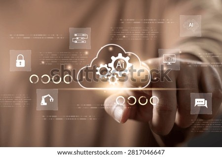 Cloud AI computing platform with automation, data processing and intelligent business applications. Digital transformation featuring cloud technology, analytics, cybersecurity, enterprise innovation.