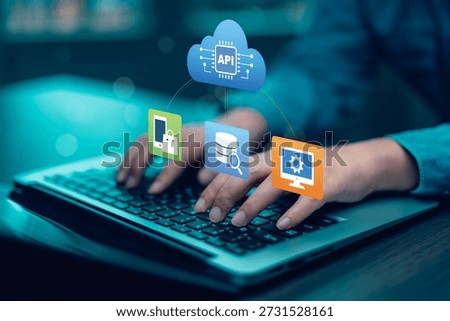 Cloud API integration concept showing software development, data connection, and system interoperability for digital platforms, application services, cloud computing, and modern technology solutions.