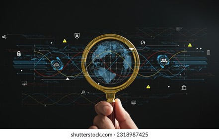 Cloud big data under magnifying glass, symbolizing digital network connection and modern communication. Innovative online backup with secure protection. Conveying the concept of cloud computing. - Powered by Shutterstock - Get 15% off with code: PIKWIZARD15